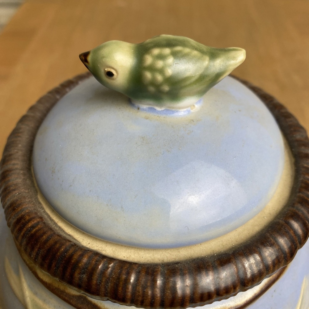 Vintage 1991 Blue Majolica Earthenware Embossed Tea Pot with BIRDS 30 OZ 6 x 9 - Picture 2 of 6